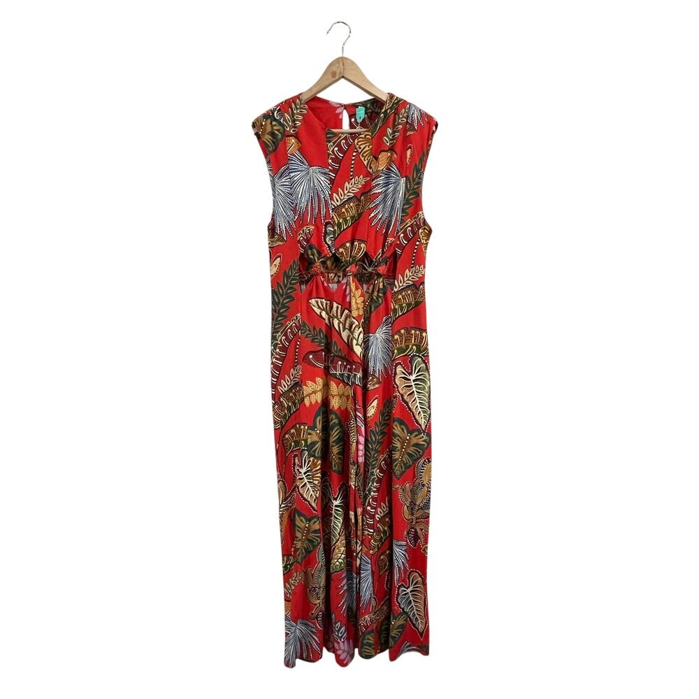 Farm Rio Red Tropical Wide Leg Jumpsuit Size Large NWT Resort Wear